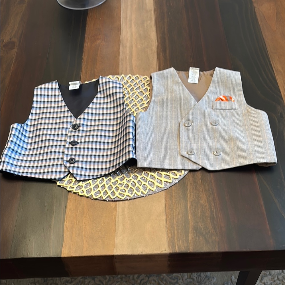 Kids' Checkered Blue/Gray & Brown/Orange Vest Set